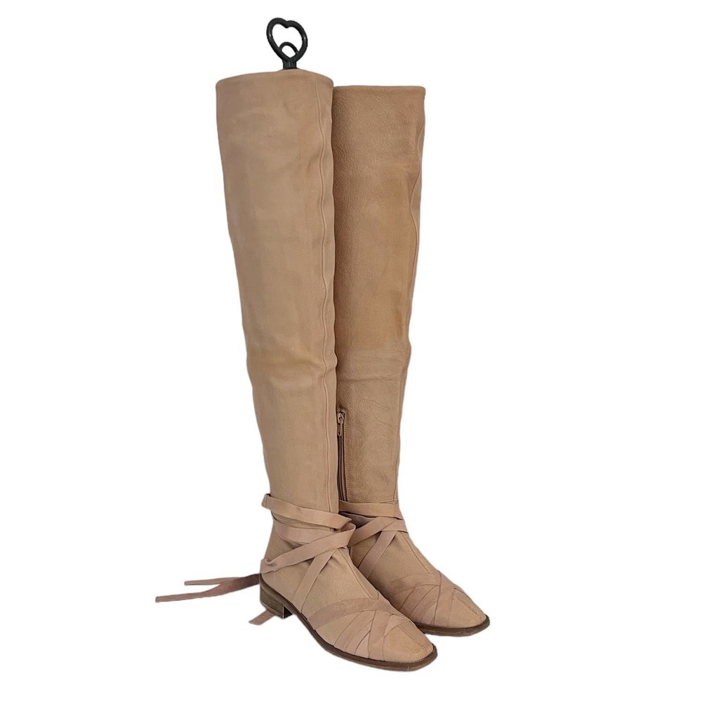 Free People West End Lace Up Over Knee Boot Beige Blush $398 Size 39 New